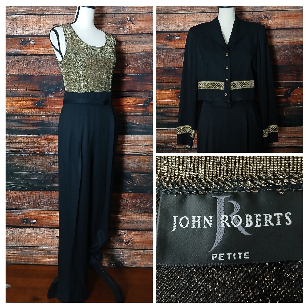 Vintage John Roberts Jumpsuit 8 Petite Two Piece Belted Zip Back Blazer